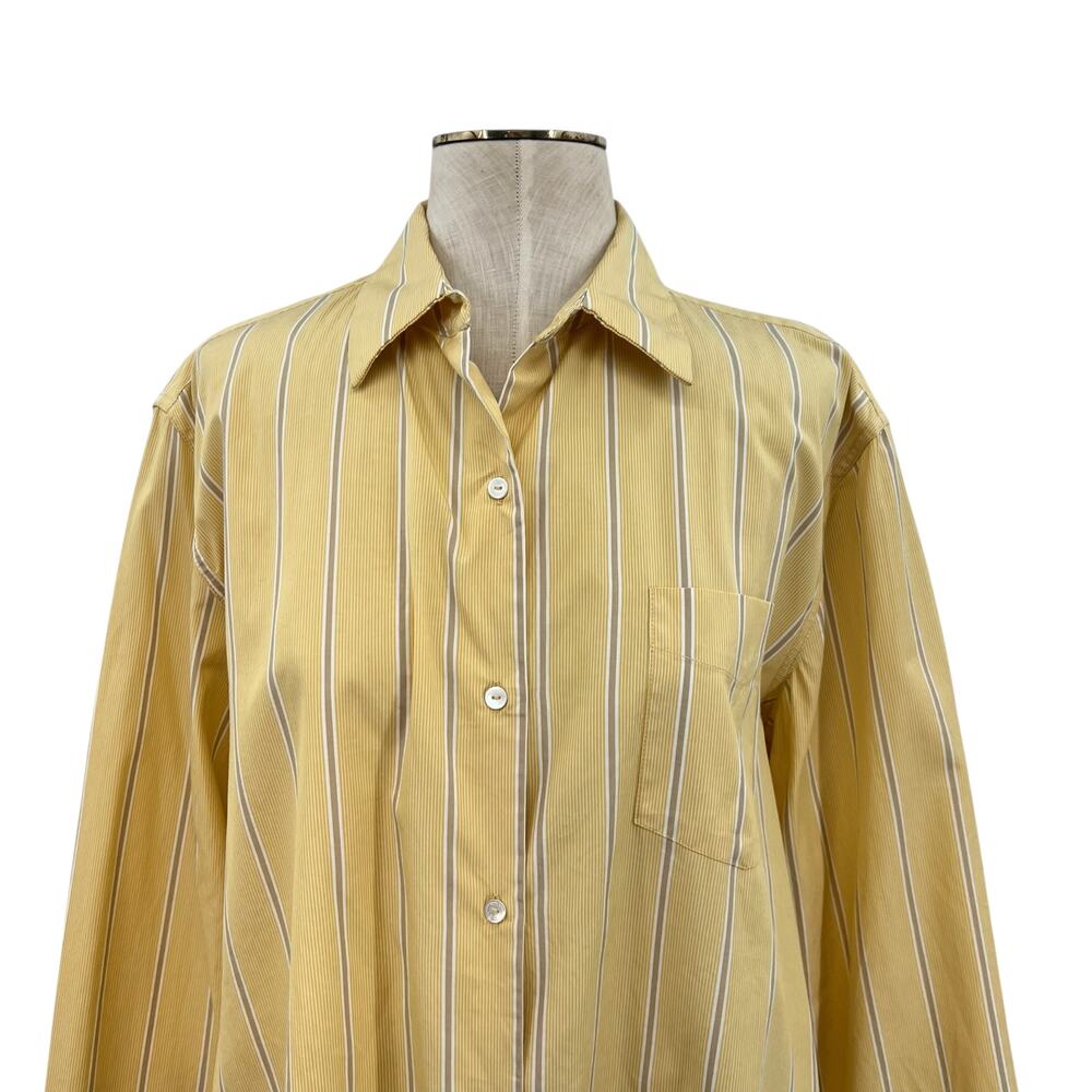 Nili Lotan Kristen Striped‎ Cotton Poplin Shirt Button Down Yellow Size Large - Picture 4 of 12